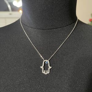 Rhodium 4 Microns Sterling Silver necklace “Hamsa” High Quality made In Europe